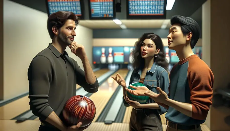 three people talking about bowling